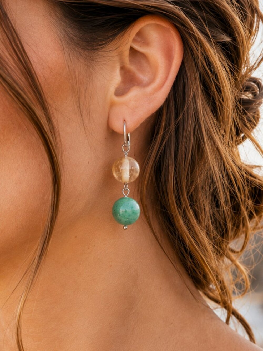 Angelite Crystal Granola Girl Earrings, Minimalist Boho Earrings, Natural Stone